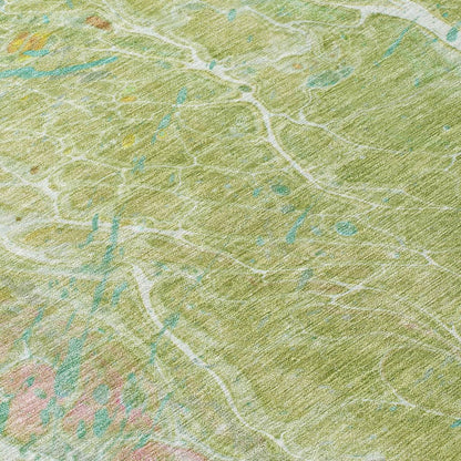 8' X 10' Green And Ivory Abstract Washable Indoor Outdoor Area Rug