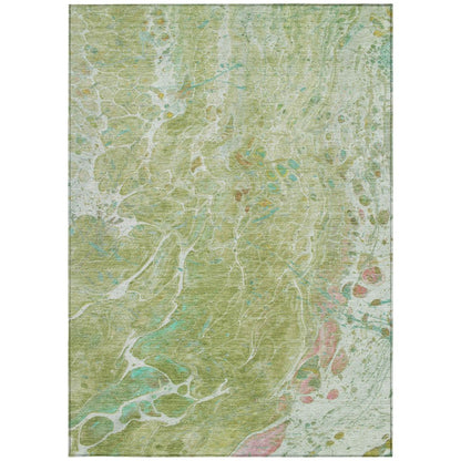 9' X 12' Green And Ivory Abstract Washable Indoor Outdoor Area Rug HomeRoots