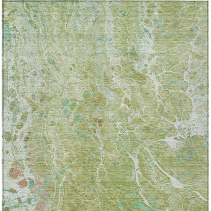 9' X 12' Green And Ivory Abstract Washable Indoor Outdoor Area Rug
