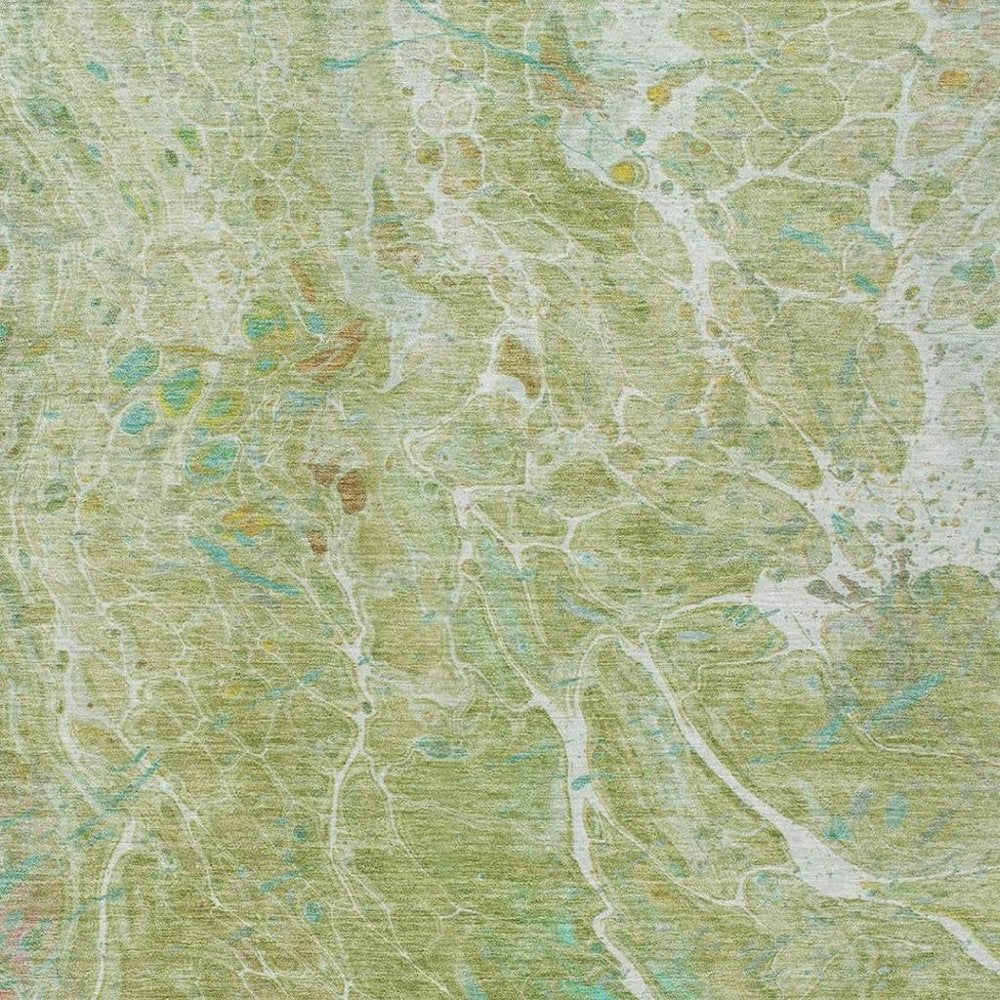 10' X 14' Green And Ivory Abstract Washable Indoor Outdoor Area Rug — view 6