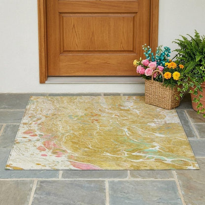 3' X 5' Gold And Wheat Abstract Washable Indoor Outdoor Area Rug HomeRoots