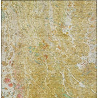 3' X 5' Gold And Wheat Abstract Washable Indoor Outdoor Area Rug HomeRoots