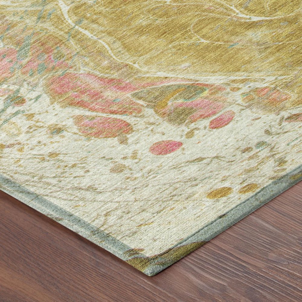 3' X 5' Gold And Wheat Abstract Washable Indoor Outdoor Area Rug