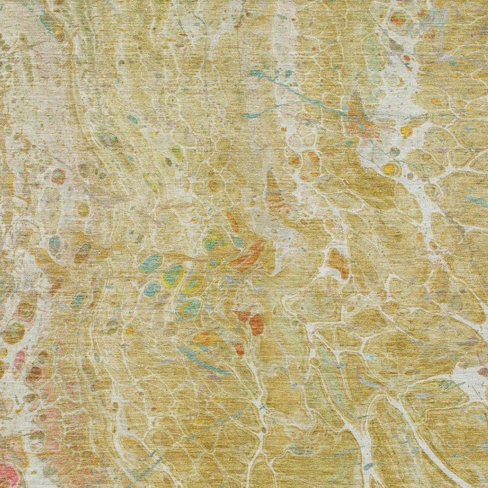 3' X 5' Gold And Wheat Abstract Washable Indoor Outdoor Area Rug — view 6