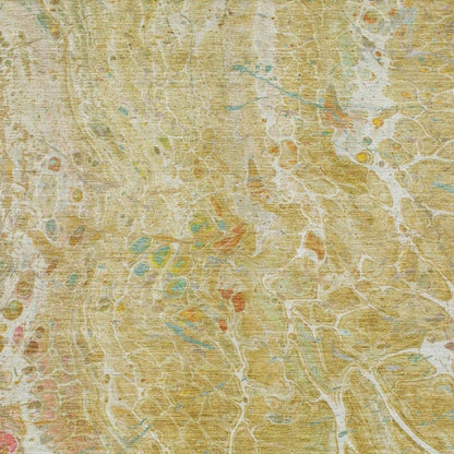 3' X 5' Gold And Wheat Abstract Washable Indoor Outdoor Area Rug