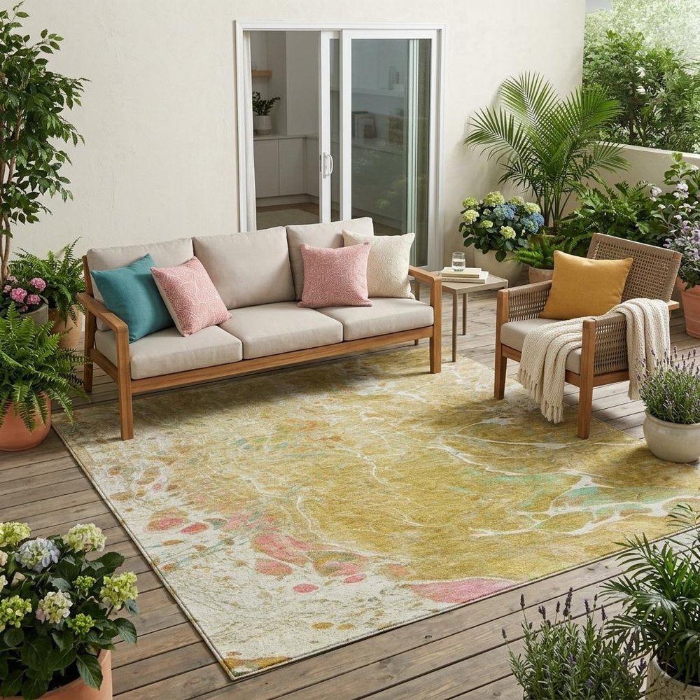 5' X 8' Gold And Wheat Abstract Washable Indoor Outdoor Area Rug HomeRoots