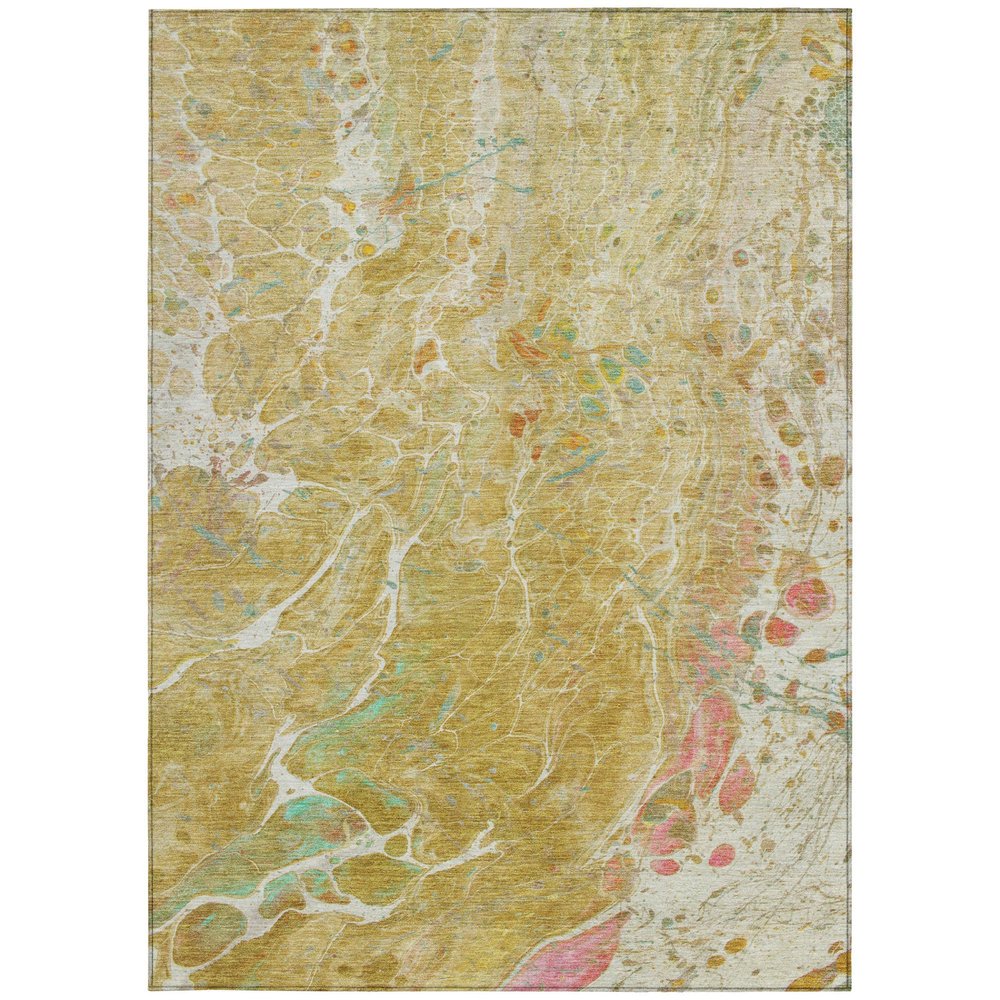 5' X 8' Gold And Wheat Abstract Washable Indoor Outdoor Area Rug HomeRoots