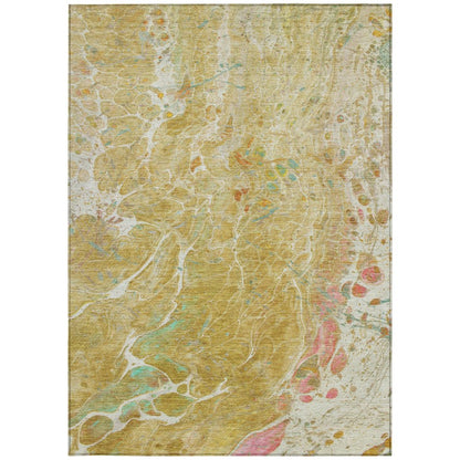 5' X 8' Gold And Wheat Abstract Washable Indoor Outdoor Area Rug HomeRoots
