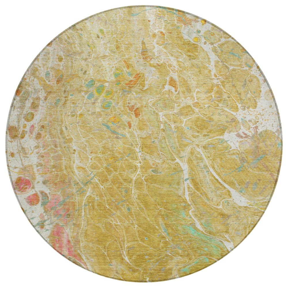 8' Gold And Wheat Round Abstract Washable Indoor Outdoor Area Rug HomeRoots