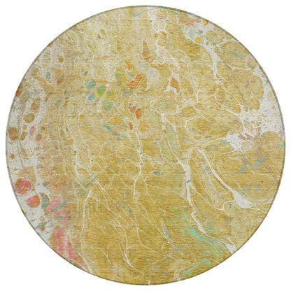 8' Gold And Wheat Round Abstract Washable Indoor Outdoor Area Rug HomeRoots