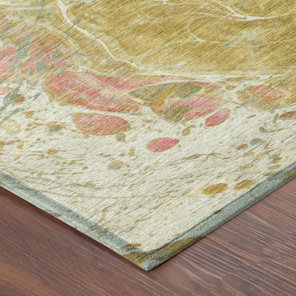 8' Gold And Wheat Round Abstract Washable Indoor Outdoor Area Rug — view 2