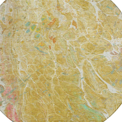 8' Gold And Wheat Round Abstract Washable Indoor Outdoor Area Rug HomeRoots