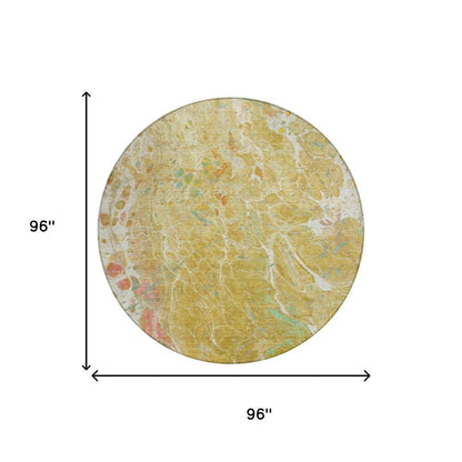 8' Gold And Wheat Round Abstract Washable Indoor Outdoor Area Rug HomeRoots