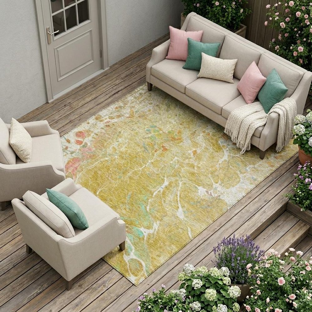9' X 12' Gold And Wheat Abstract Washable Indoor Outdoor Area Rug HomeRoots