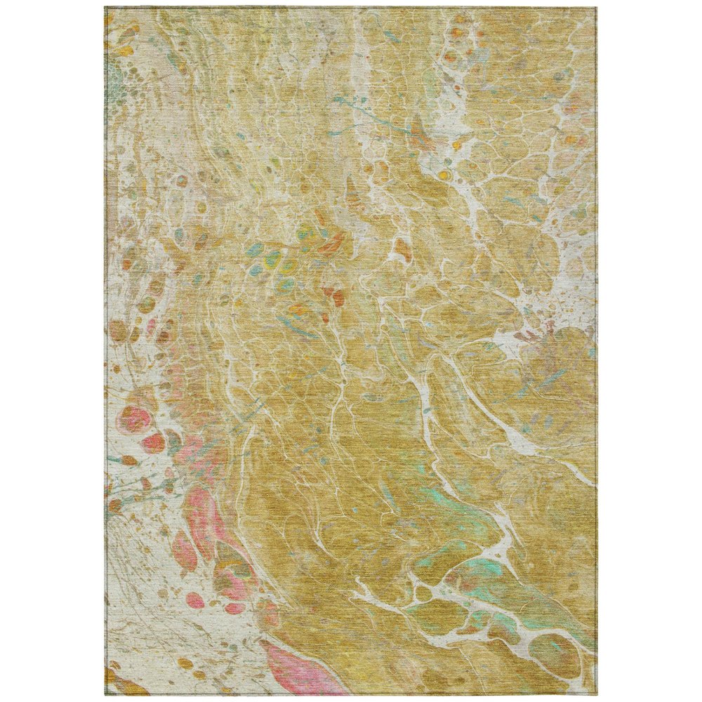 9' X 12' Gold And Wheat Abstract Washable Indoor Outdoor Area Rug — view 1