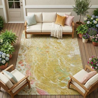 10' X 14' Gold And Wheat Abstract Washable Indoor Outdoor Area Rug HomeRoots
