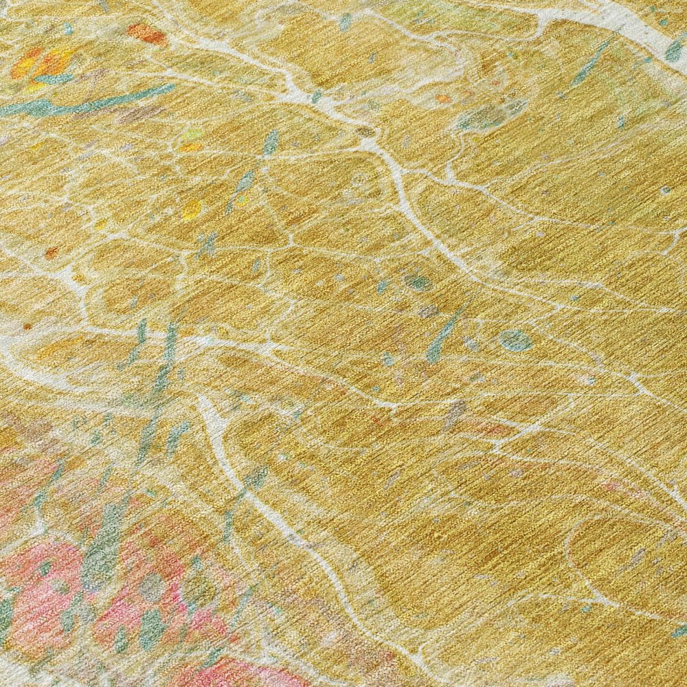 10' X 14' Gold And Wheat Abstract Washable Indoor Outdoor Area Rug — view 3
