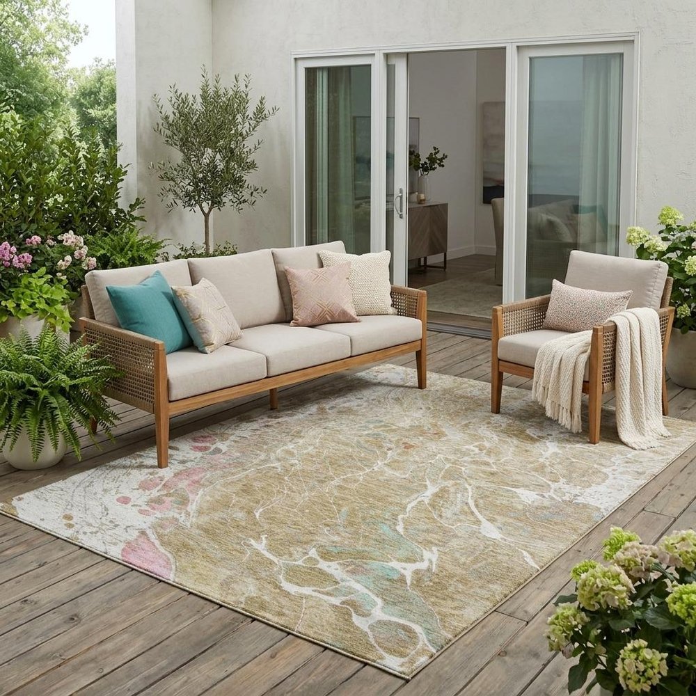 5' X 8' Khaki And Brown Abstract Washable Indoor Outdoor Area Rug HomeRoots