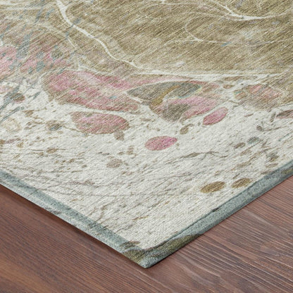 5' X 8' Khaki And Brown Abstract Washable Indoor Outdoor Area Rug HomeRoots