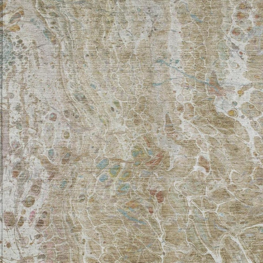5' X 8' Khaki And Brown Abstract Washable Indoor Outdoor Area Rug HomeRoots