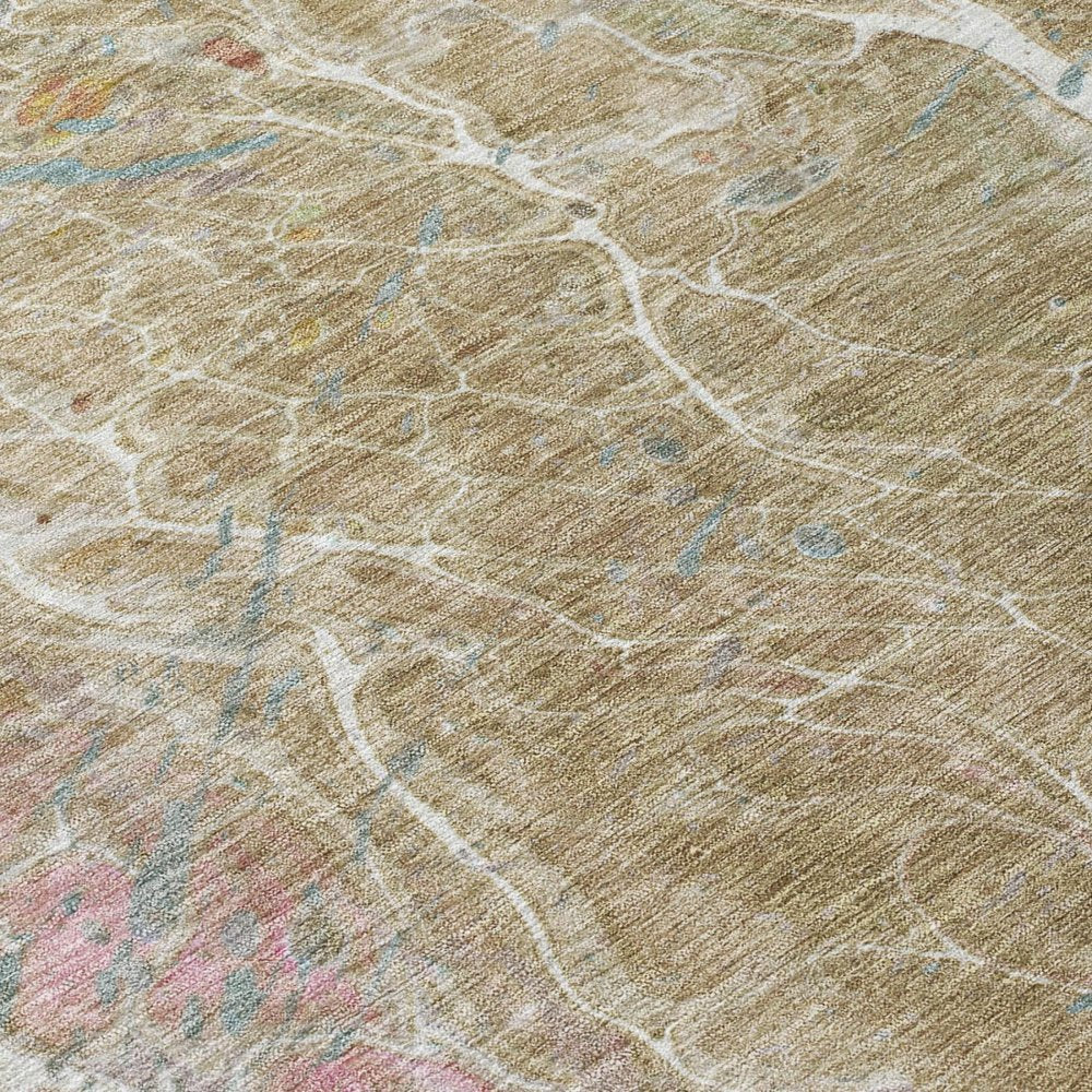 5' X 8' Khaki And Brown Abstract Washable Indoor Outdoor Area Rug — view 10