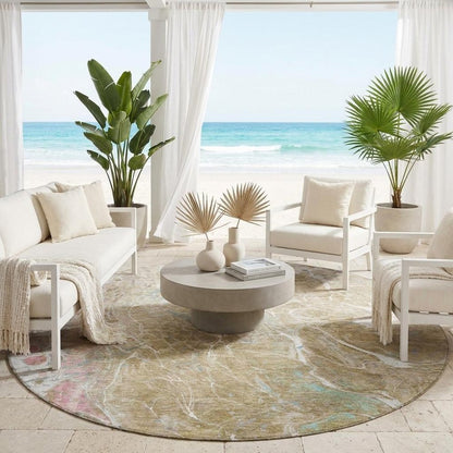8' Khaki And Brown Round Abstract Washable Indoor Outdoor Area Rug HomeRoots