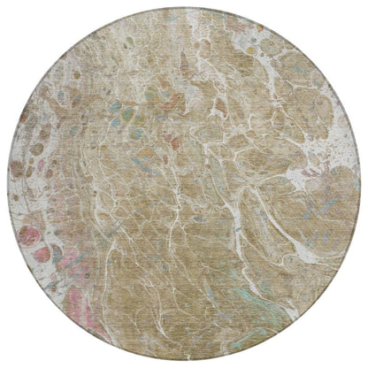 8' Khaki And Brown Round Abstract Washable Indoor Outdoor Area Rug HomeRoots