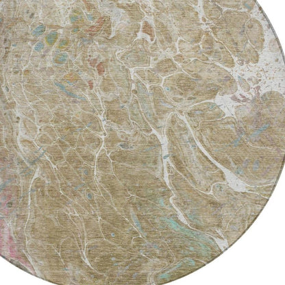 8' Khaki And Brown Round Abstract Washable Indoor Outdoor Area Rug HomeRoots