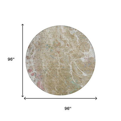 8' Khaki And Brown Round Abstract Washable Indoor Outdoor Area Rug HomeRoots