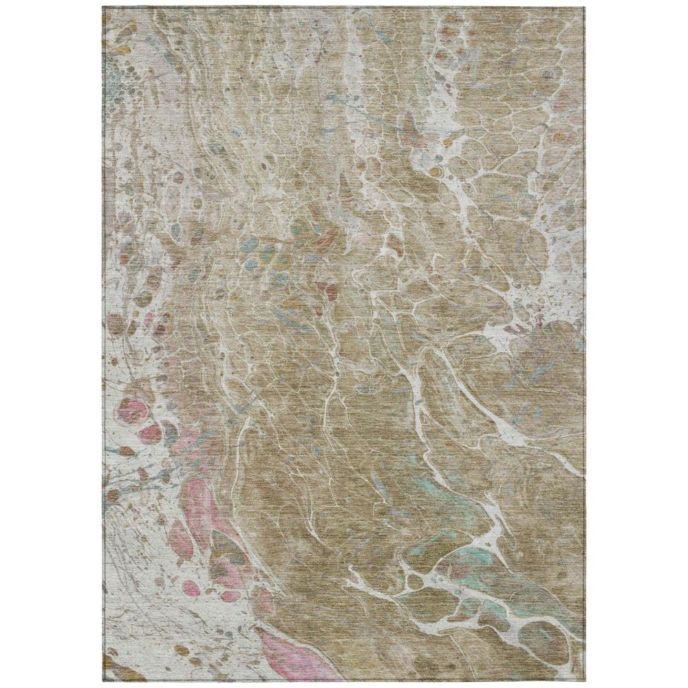 9' X 12' Khaki And Brown Abstract Washable Indoor Outdoor Area Rug HomeRoots
