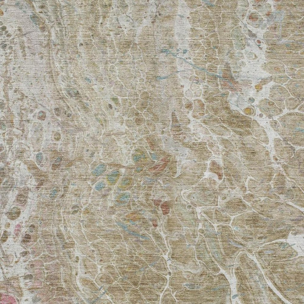 9' X 12' Khaki And Brown Abstract Washable Indoor Outdoor Area Rug