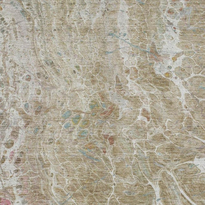 9' X 12' Khaki And Brown Abstract Washable Indoor Outdoor Area Rug