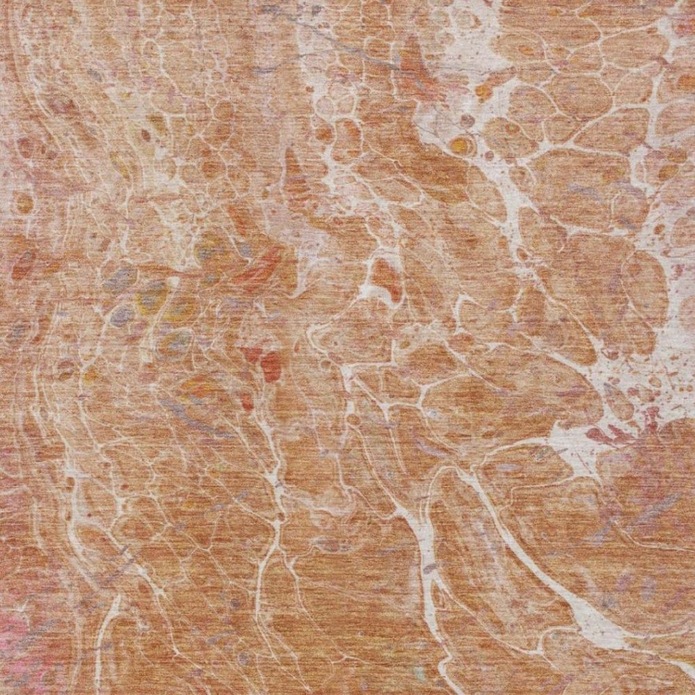3' X 5' Salmon And Orange Abstract Washable Indoor Outdoor Area Rug