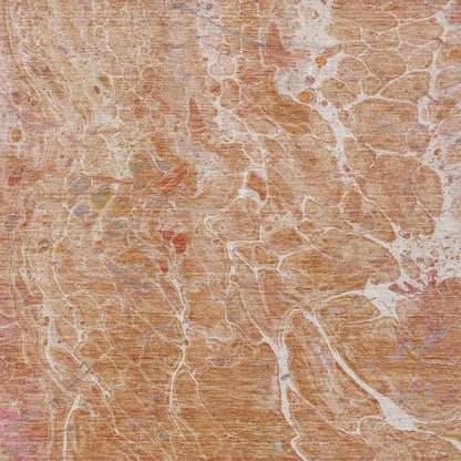 3' X 5' Salmon And Orange Abstract Washable Indoor Outdoor Area Rug