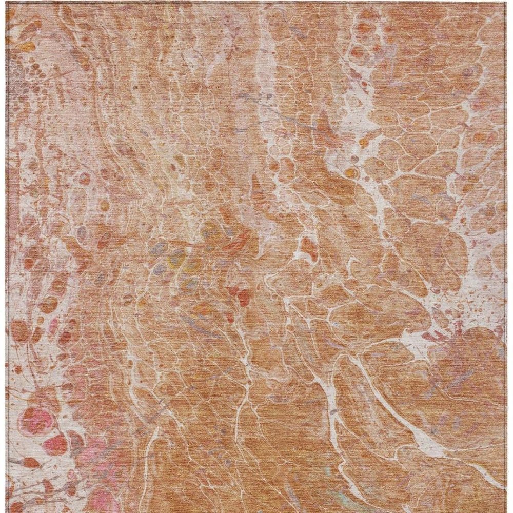 5' X 8' Salmon And Orange Abstract Washable Indoor Outdoor Area Rug — view 7