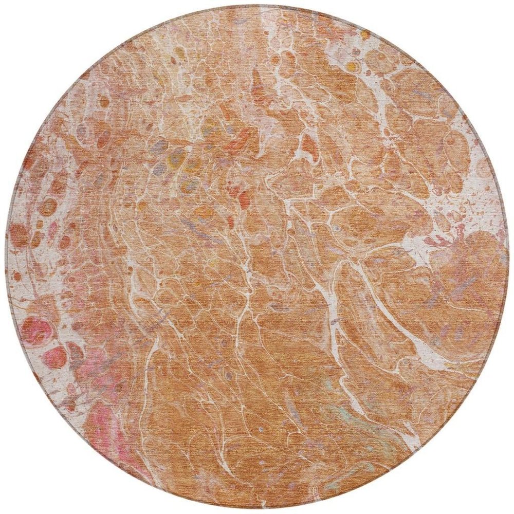 8' Salmon And Orange Round Abstract Washable Indoor Outdoor Area Rug HomeRoots