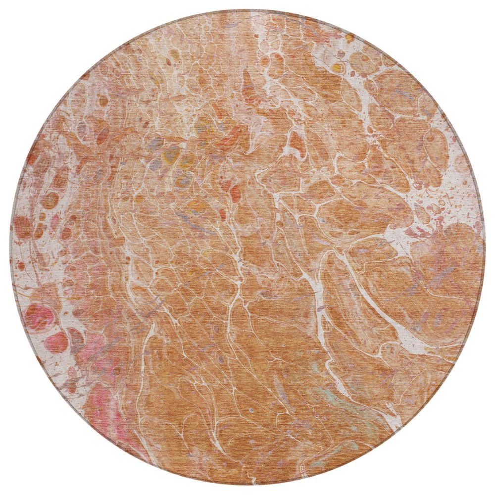 8' Salmon And Orange Round Abstract Washable Indoor Outdoor Area Rug HomeRoots