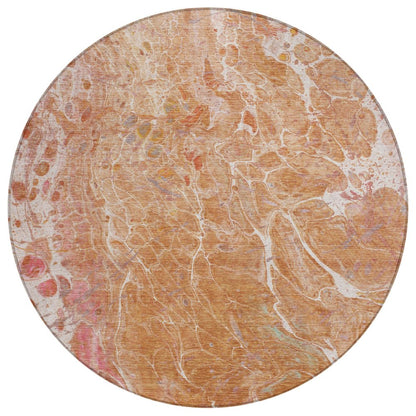 8' Salmon And Orange Round Abstract Washable Indoor Outdoor Area Rug HomeRoots