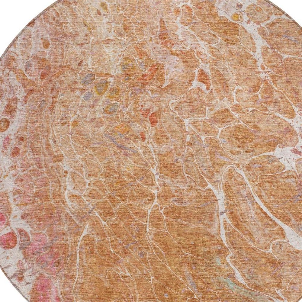 8' Salmon And Orange Round Abstract Washable Indoor Outdoor Area Rug HomeRoots