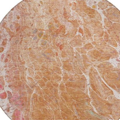 8' Salmon And Orange Round Abstract Washable Indoor Outdoor Area Rug HomeRoots