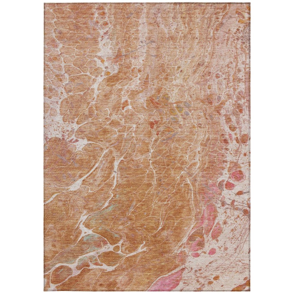 8' X 10' Salmon And Orange Abstract Washable Indoor Outdoor Area Rug — view 7