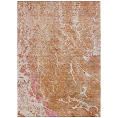 9' X 12' Salmon And Orange Abstract Washable Indoor Outdoor Area Rug