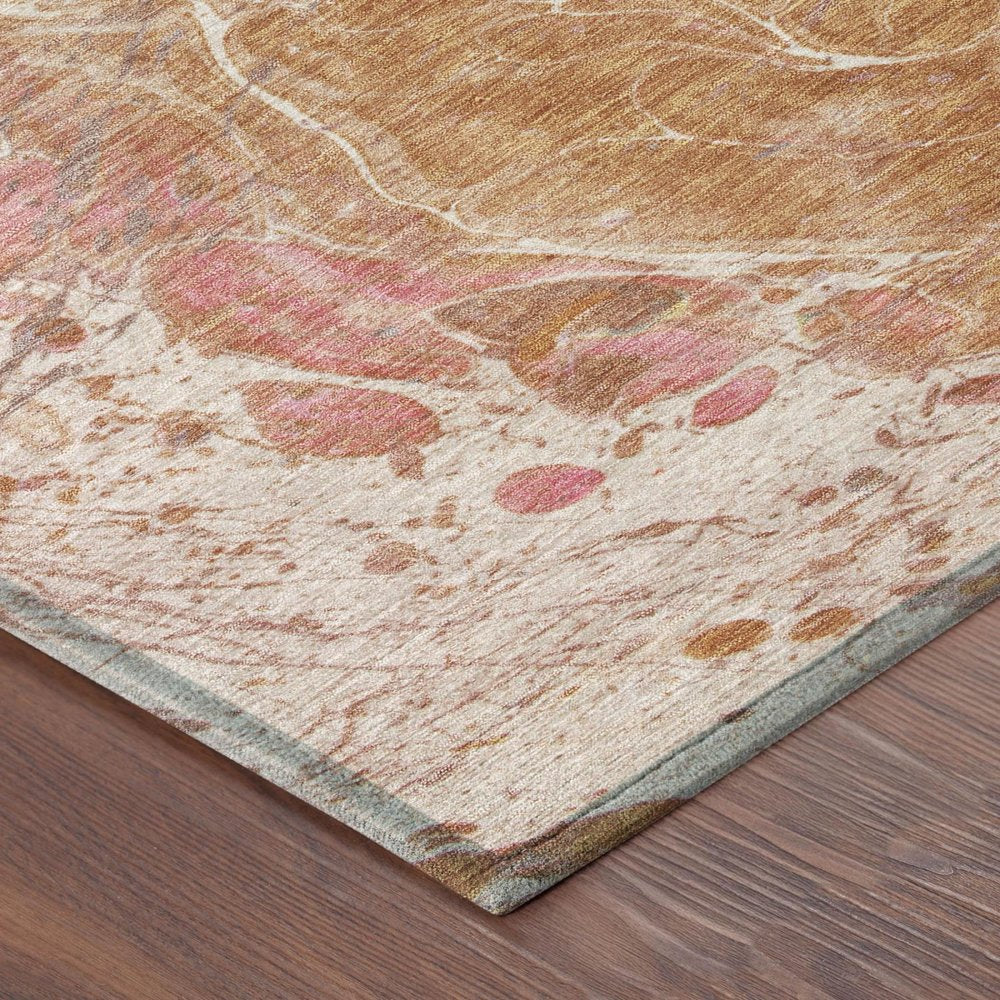 9' X 12' Salmon And Orange Abstract Washable Indoor Outdoor Area Rug — view 2