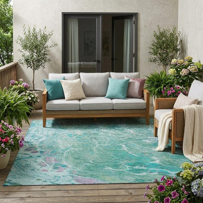 5' X 8' Turquoise And Teal Blue Abstract Washable Indoor Outdoor Area Rug HomeRoots
