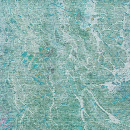 5' X 8' Turquoise And Teal Blue Abstract Washable Indoor Outdoor Area Rug