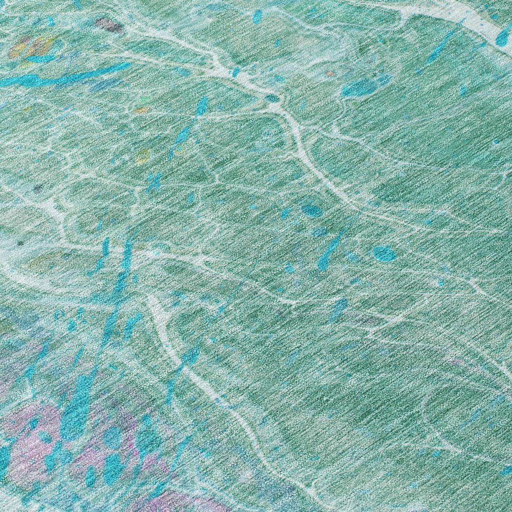 5' X 8' Turquoise And Teal Blue Abstract Washable Indoor Outdoor Area Rug — view 4