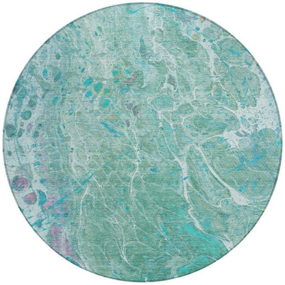 8' Turquoise And Teal Blue Round Abstract Washable Indoor Outdoor Area Rug HomeRoots