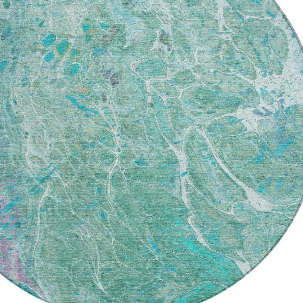 8' Turquoise And Teal Blue Round Abstract Washable Indoor Outdoor Area Rug HomeRoots