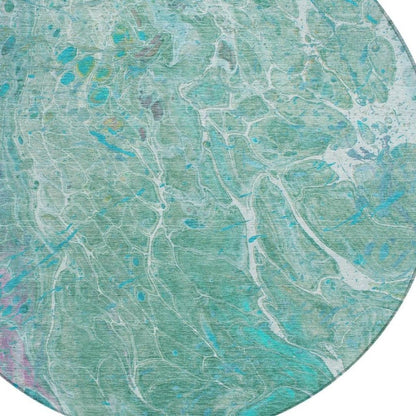 8' Turquoise And Teal Blue Round Abstract Washable Indoor Outdoor Area Rug HomeRoots