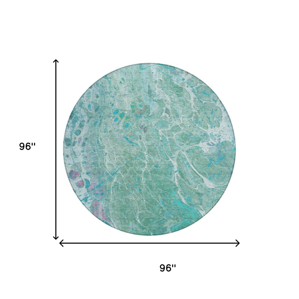 8' Turquoise And Teal Blue Round Abstract Washable Indoor Outdoor Area Rug HomeRoots